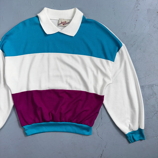 Women's 80s Vintage Color Block Striped Graphic Polo Shirt Ribbed Tank Top