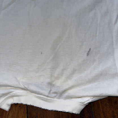 Adidas White Short Sleeve Vintage T Shirt Logo Thrashed 90s Y2K Cut Torn Rap