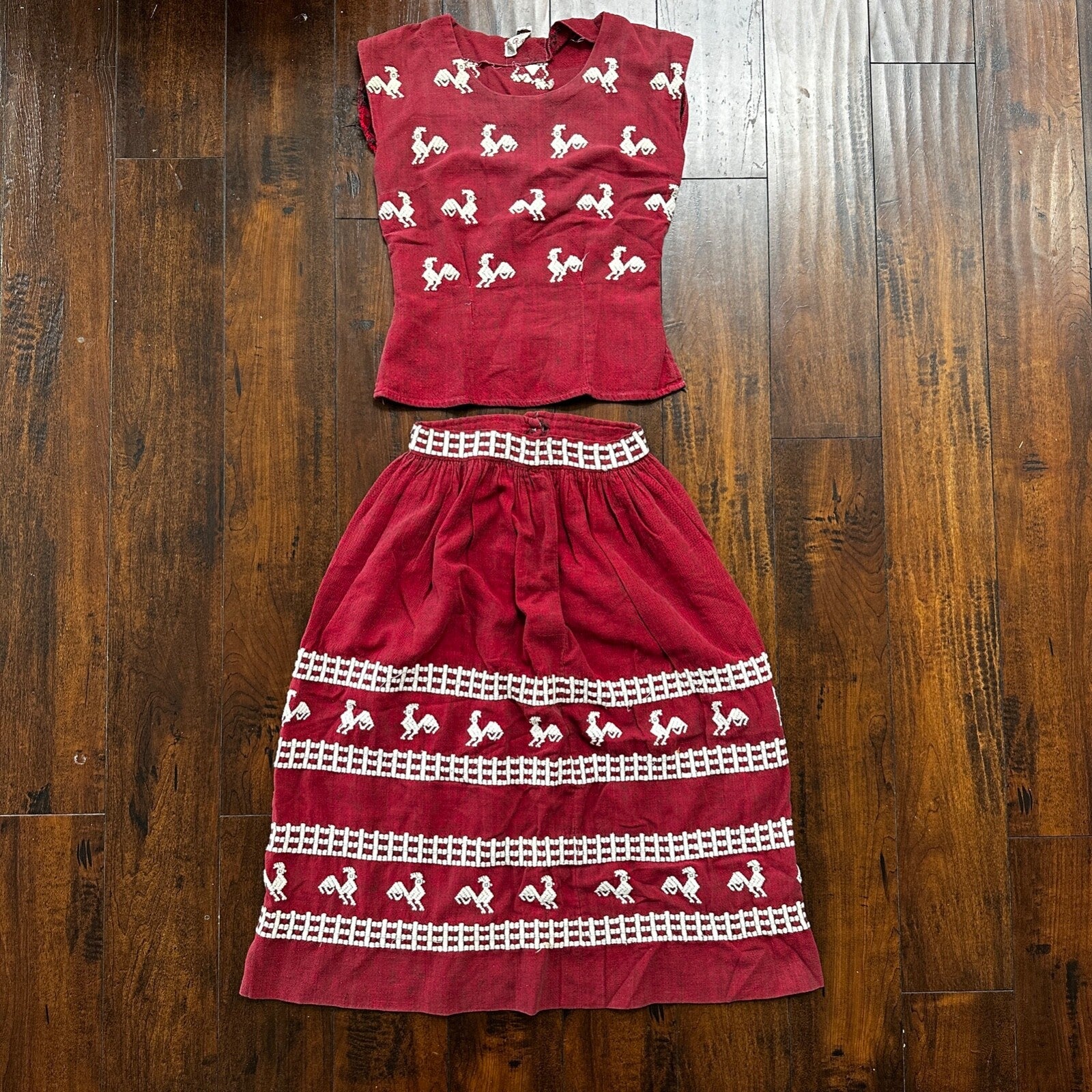 Vintage USA Rockabilly Womens Dress Shirt Skirt 60s 70s Guatemala Rigalt Mexico