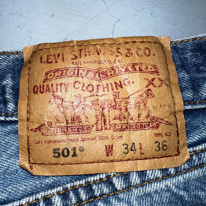 Levis 501 Vintage Y2K XX Straight Leg Jeans 90s Blue Light Wash 34x36 Act 32x34