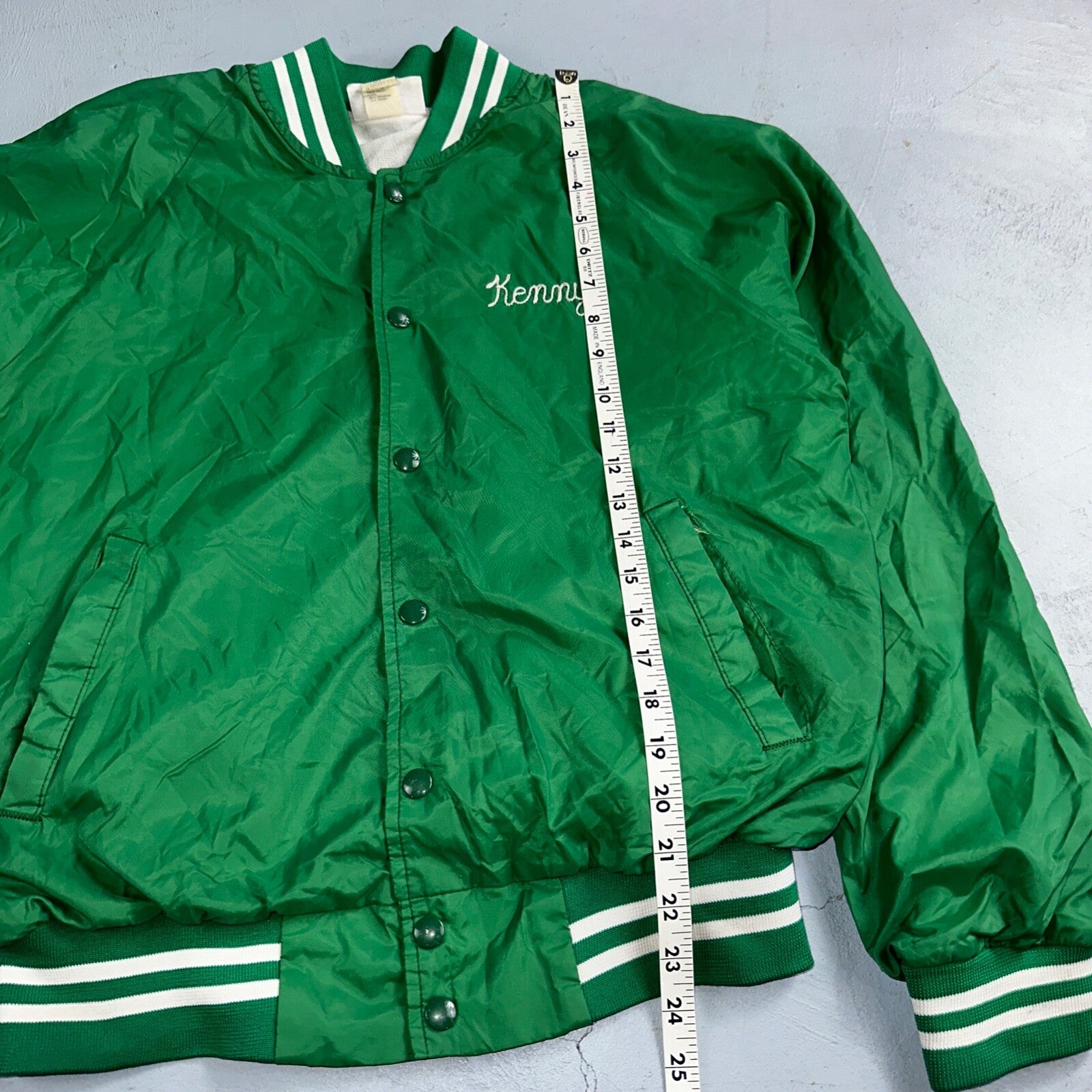 Vintage East Bay Classic Starter Satin Jacket Nylon 80s Green Chainstitch Cars