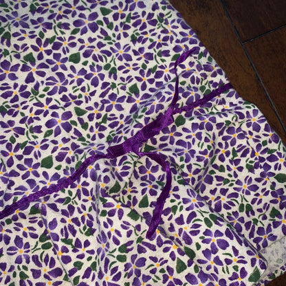 70s Women's Vintage House Dress Kaftan MuMu Shift Purple Floral 80s Hipster Cute