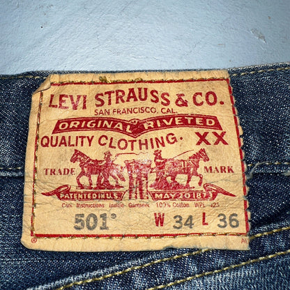 Levis 501 Vintage 90s XX Straight Leg Jeans Y2K Blue Med Wash 34x36 Act 33x35