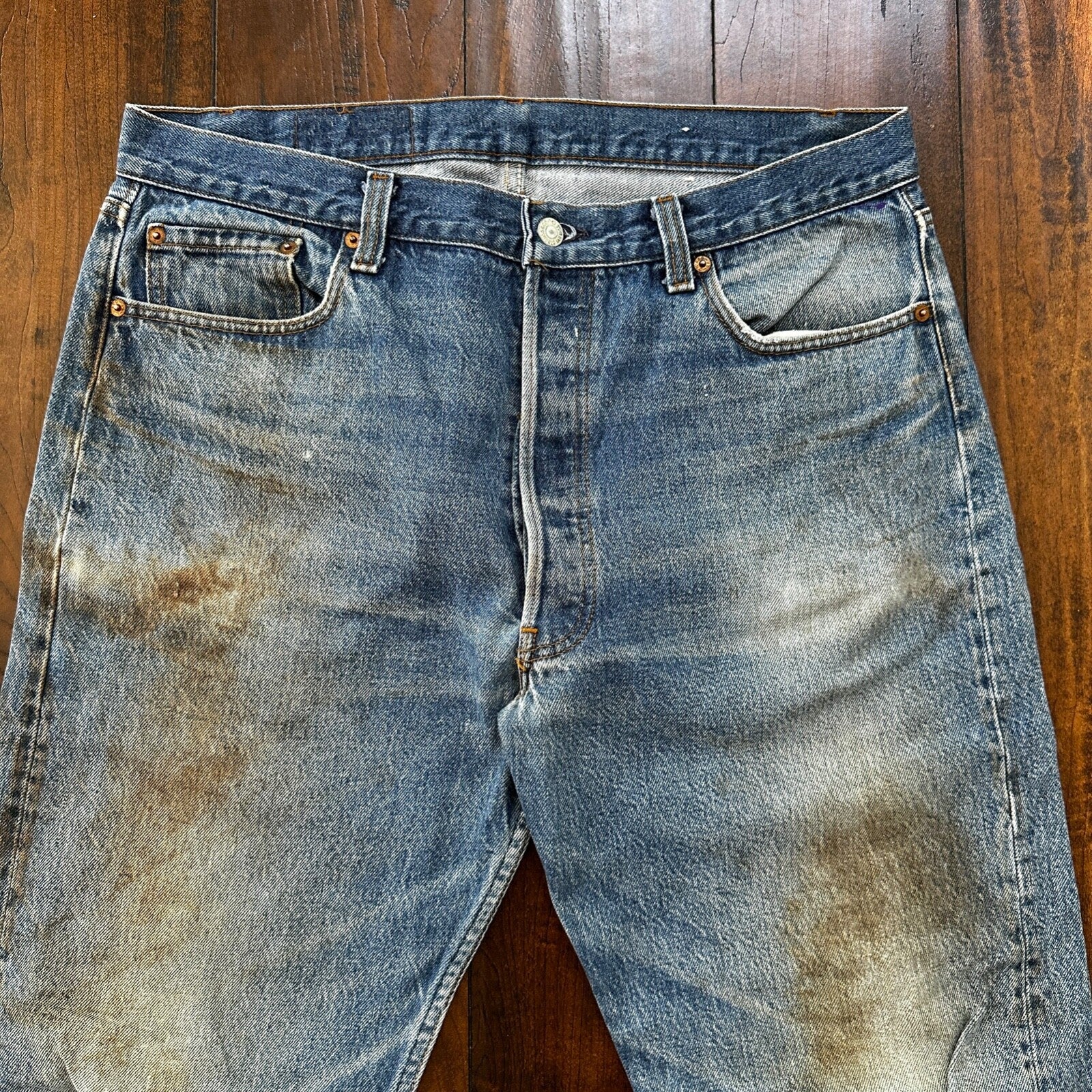 VTG 80s Levis 501 Button Fly 38x36 USA Tag Jeans Straight Wash Blue XX Act 34x32