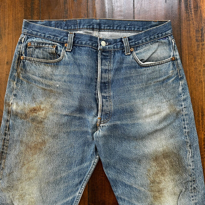 VTG 80s Levis 501 Button Fly 38x36 USA Tag Jeans Straight Wash Blue XX Act 34x32