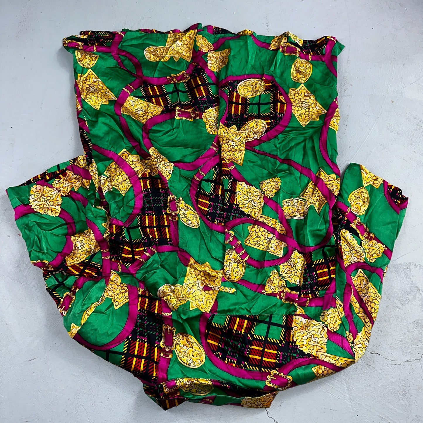 Peter Nygard Shirt Womens 12 Gold Green Silk Abstract VTG 80s Saks Fifth Avenue