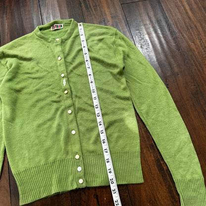 Vintage USA Rockabilly Womens Cardigan 60s 70s Top Green Thrashed Kurt Cobain