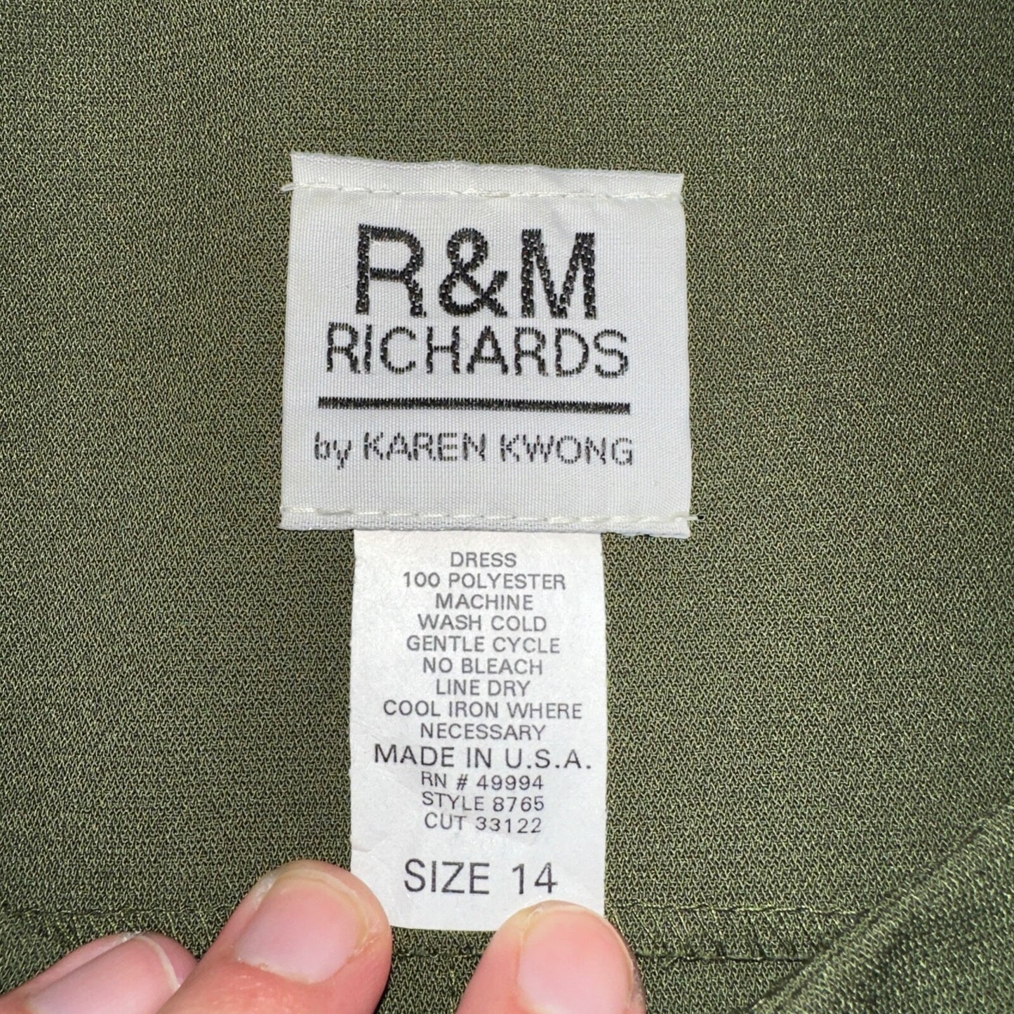 R&M Richards Karen Kwong Womens Maxi Dress Size 14 Green Simple Sleeveless VTG