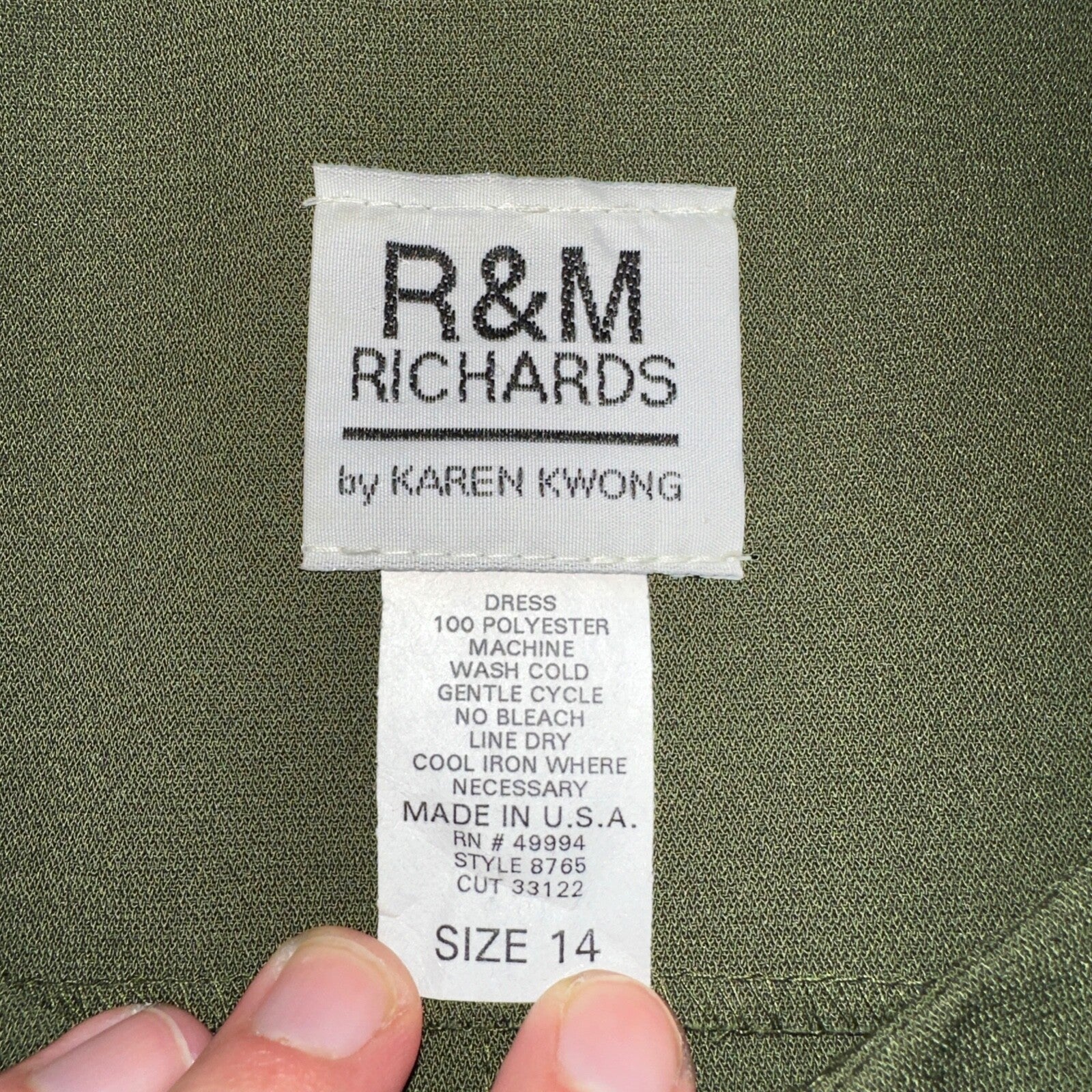 R&M Richards Karen Kwong Womens Maxi Dress Size 14 Green Simple Sleeveless VTG