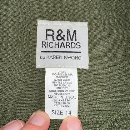 R&M Richards Karen Kwong Womens Maxi Dress Size 14 Green Simple Sleeveless VTG
