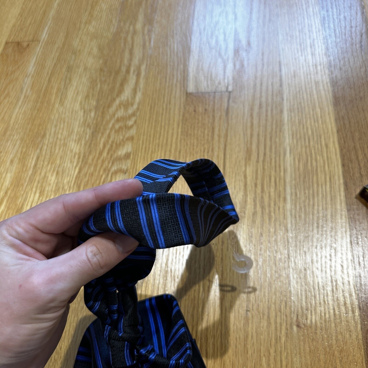 Vintage YSL Yves Saint Laurent Silk Geometric Floral Blue Striped Men's Neck Tie