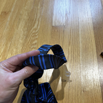 Vintage YSL Yves Saint Laurent Silk Geometric Floral Blue Striped Men's Neck Tie