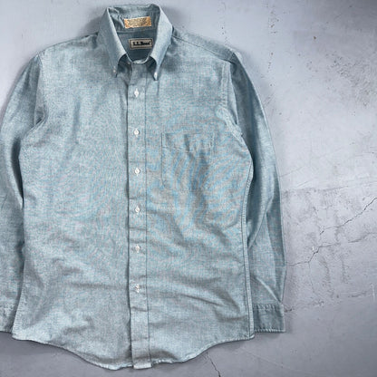 LL Bean Chambray Shirt Mens Size 15 34 Reg Button Long Sleeve Blue Cotton