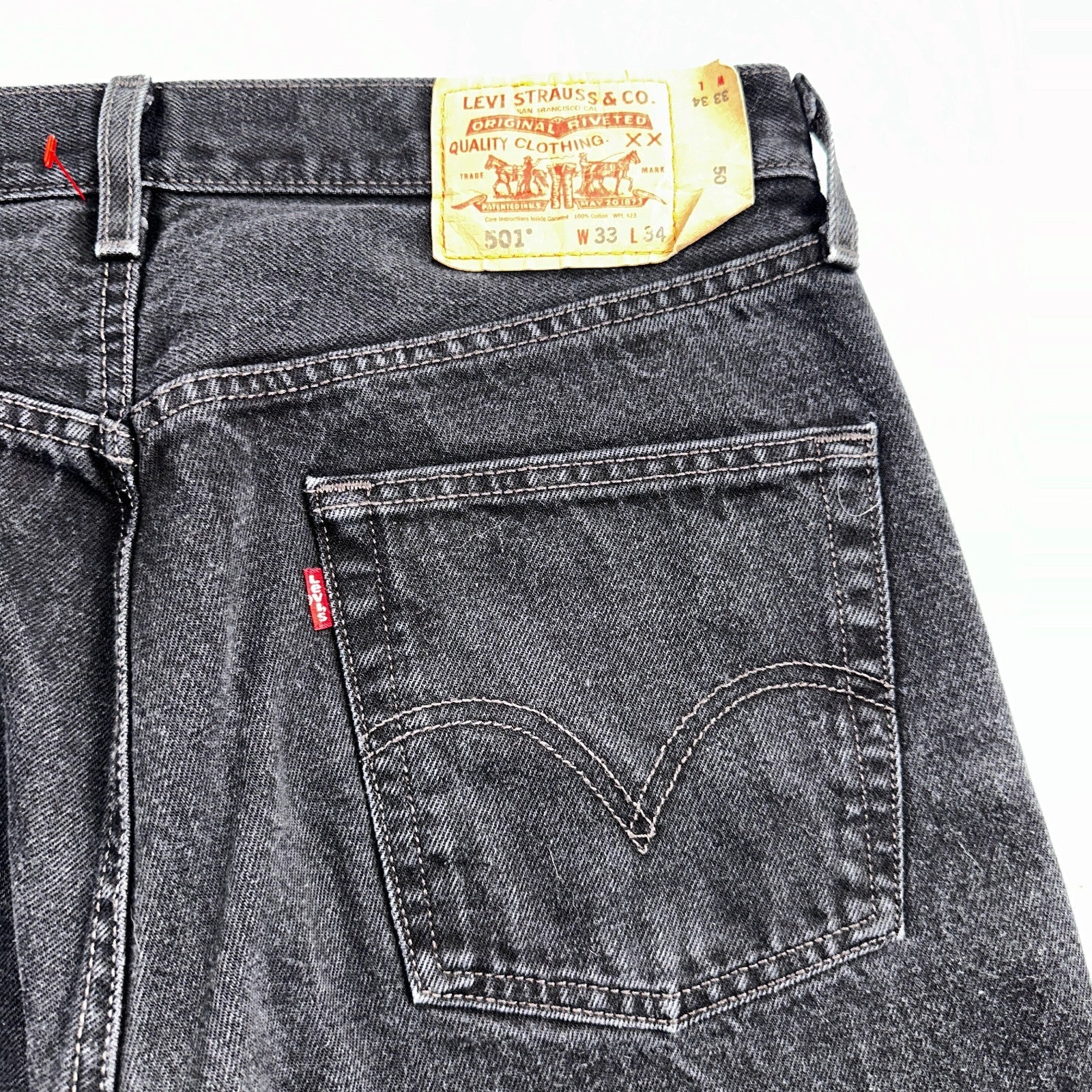 Levis 501 Vintage Y2K 90s XX Straight Leg Jeans Black Faded Wash 33x34 Act 32x33