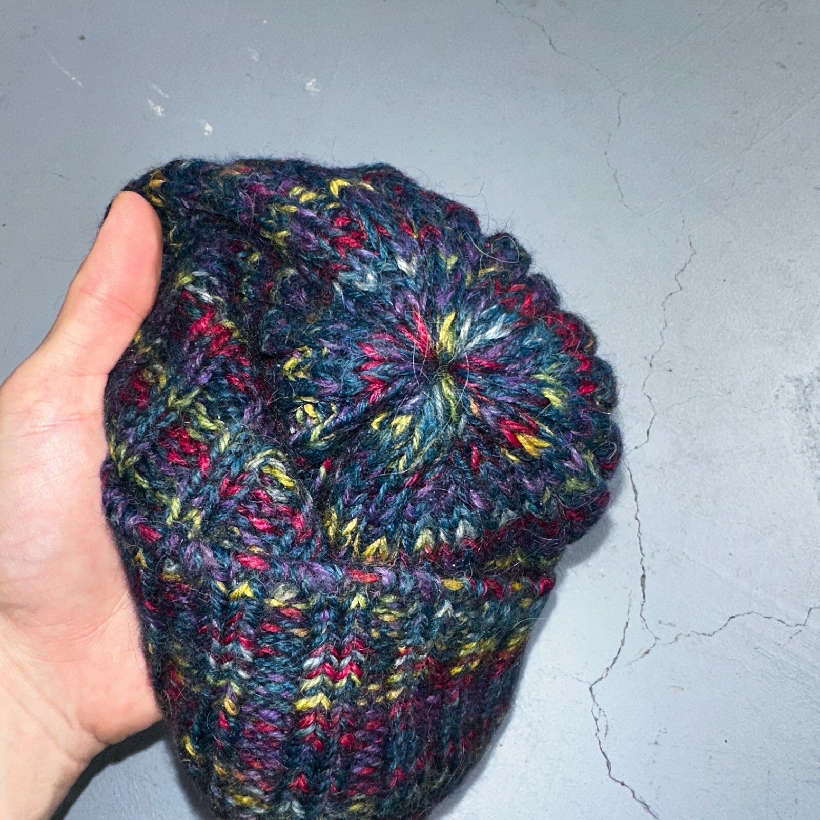 VTG 60s 70s Wool Hand Knit Winter Beanie Hat OSFM Rockabilly Warm Grunge Basic