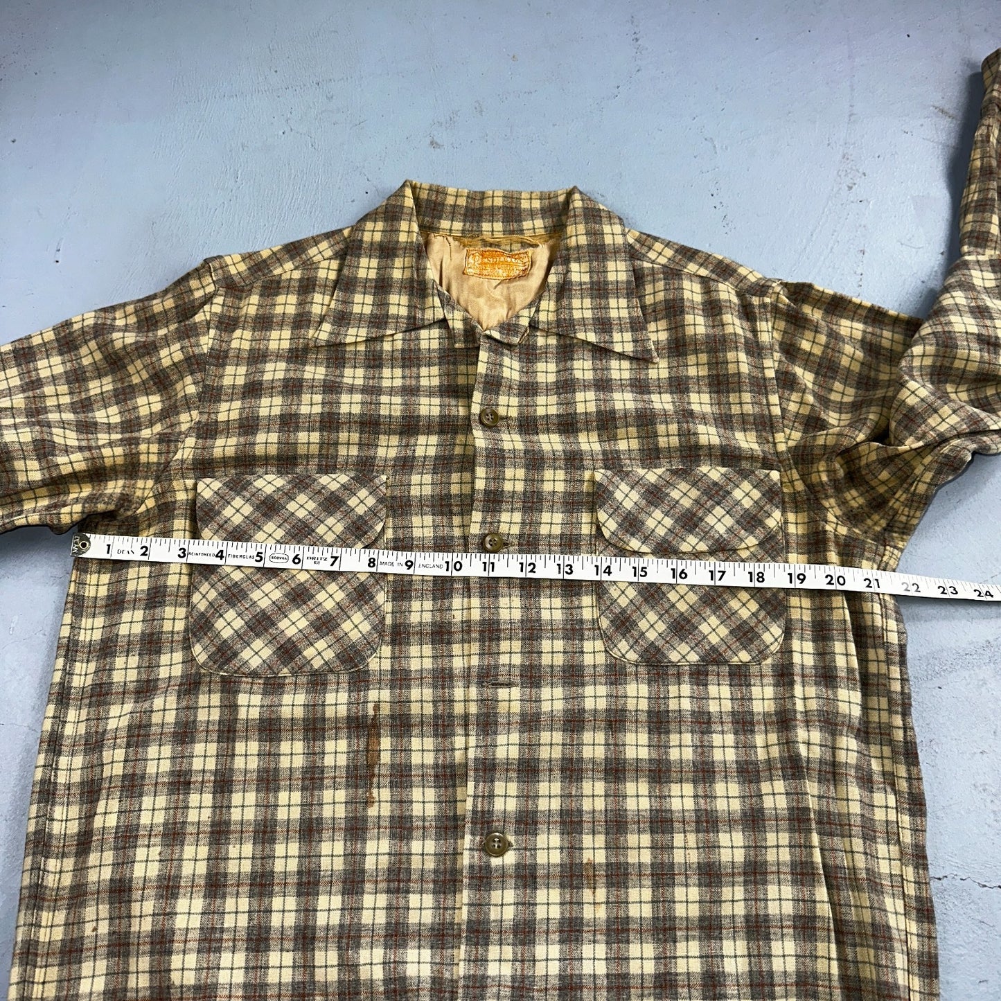 Pendleton VTG Board Shirt Plaid 100% Wool Button Down Size M Plaid 1960s Camp