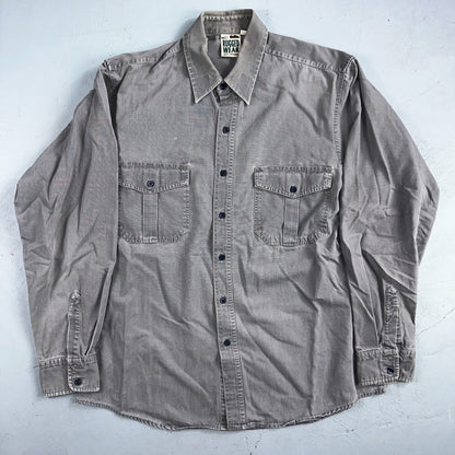 Rugged Wear Joes Jeans Shirt Gray Large Button Up Pockets Workwear Cotton VTG