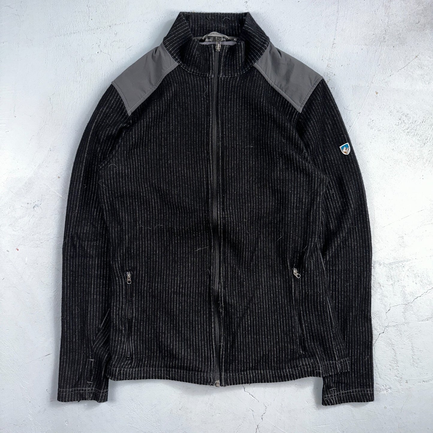 Kuhl Chianti Fleece Mens S Black Wool Blend 1/4 Zip Pullover Sweater Thumbholes