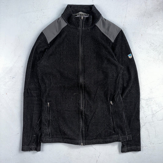 Kuhl Chianti Fleece Mens S Black Wool Blend 1/4 Zip Pullover Sweater Thumbholes