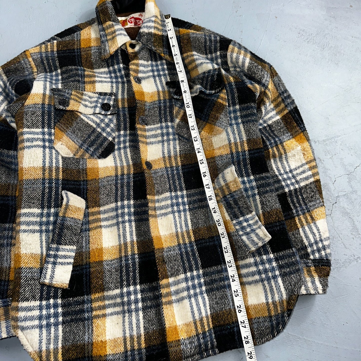 Vintage Triton 70s Sportswear Mens Black Plaid Wool Tartan Work Jacket Navy USN