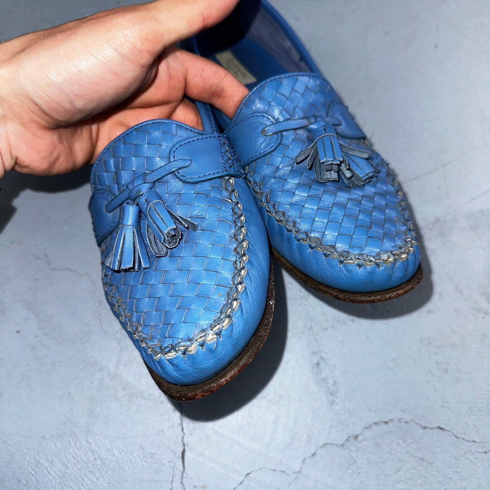 Cole Haan Women's Leather Tassel Loafers Size 9.5 B Blue Baby Cute Summer