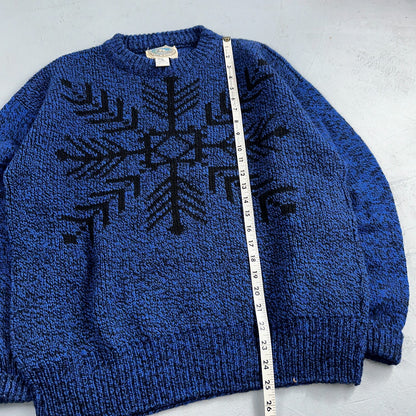 Environmental Clothing Co. VTG 90s Blue Wool Knit Holiday Cottage Sweater L USA