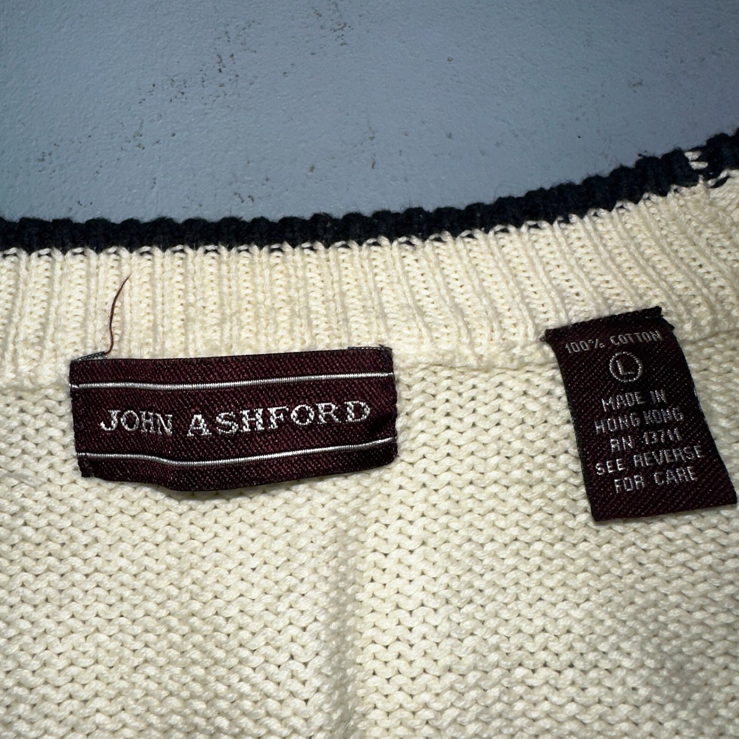 VTG John Ashford Pure 100% Cotton Cardigan Sweater Size Large Ivory White