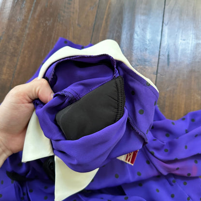 Vintage Katie MFG Purple Print Polka Dot 80s Midi Dress Size Small