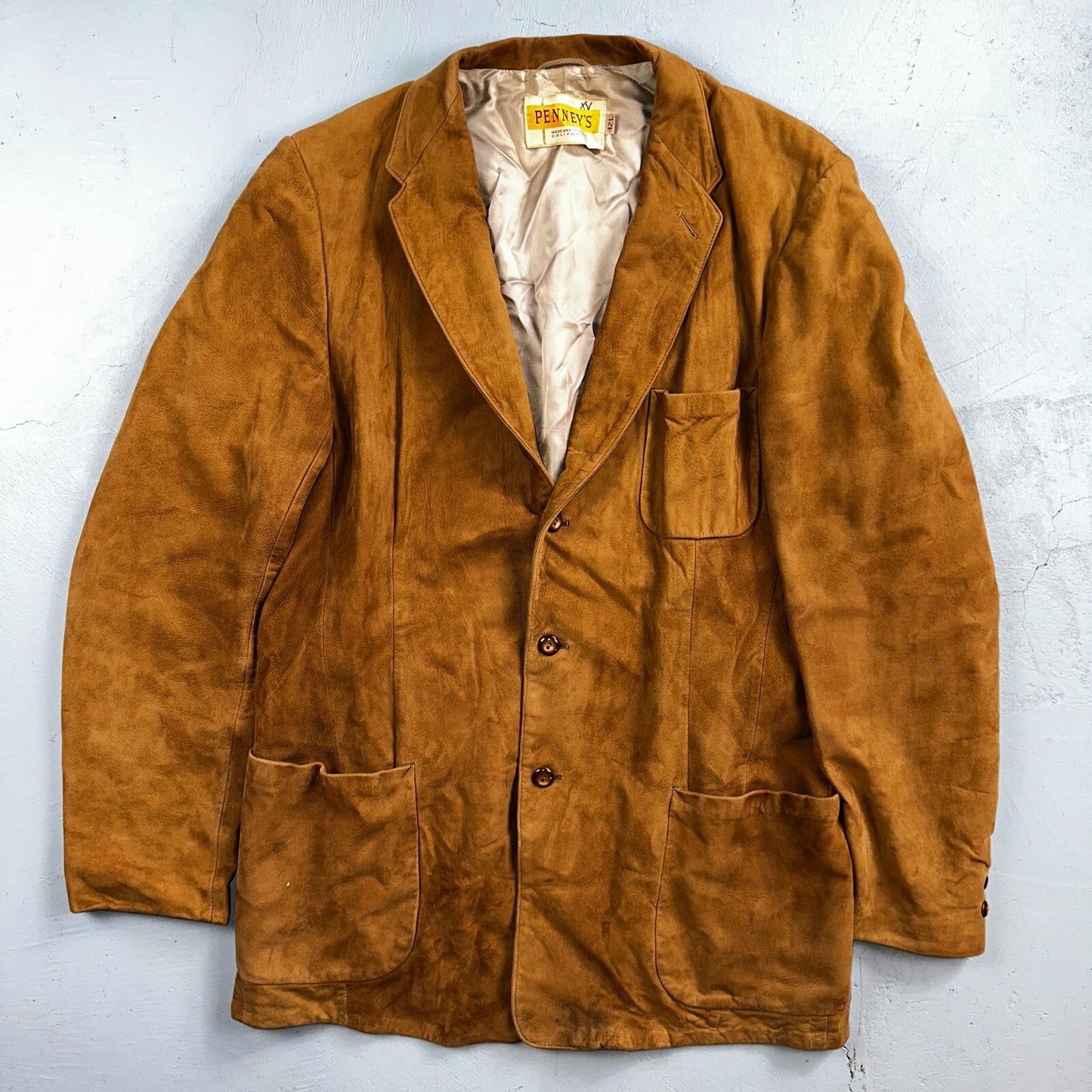 Vintage 50s Pennys Men’s 42L Brown Suede Leather Western Coat Blazer Chore 1950s