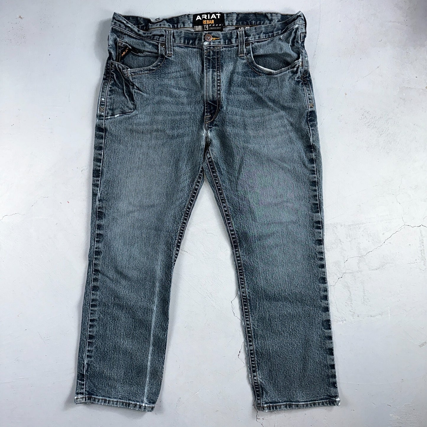 Ariat Rebar Jeans Men's 40x30 Blue M4 Low Rise DuraStretch Edge Boot Cut Western