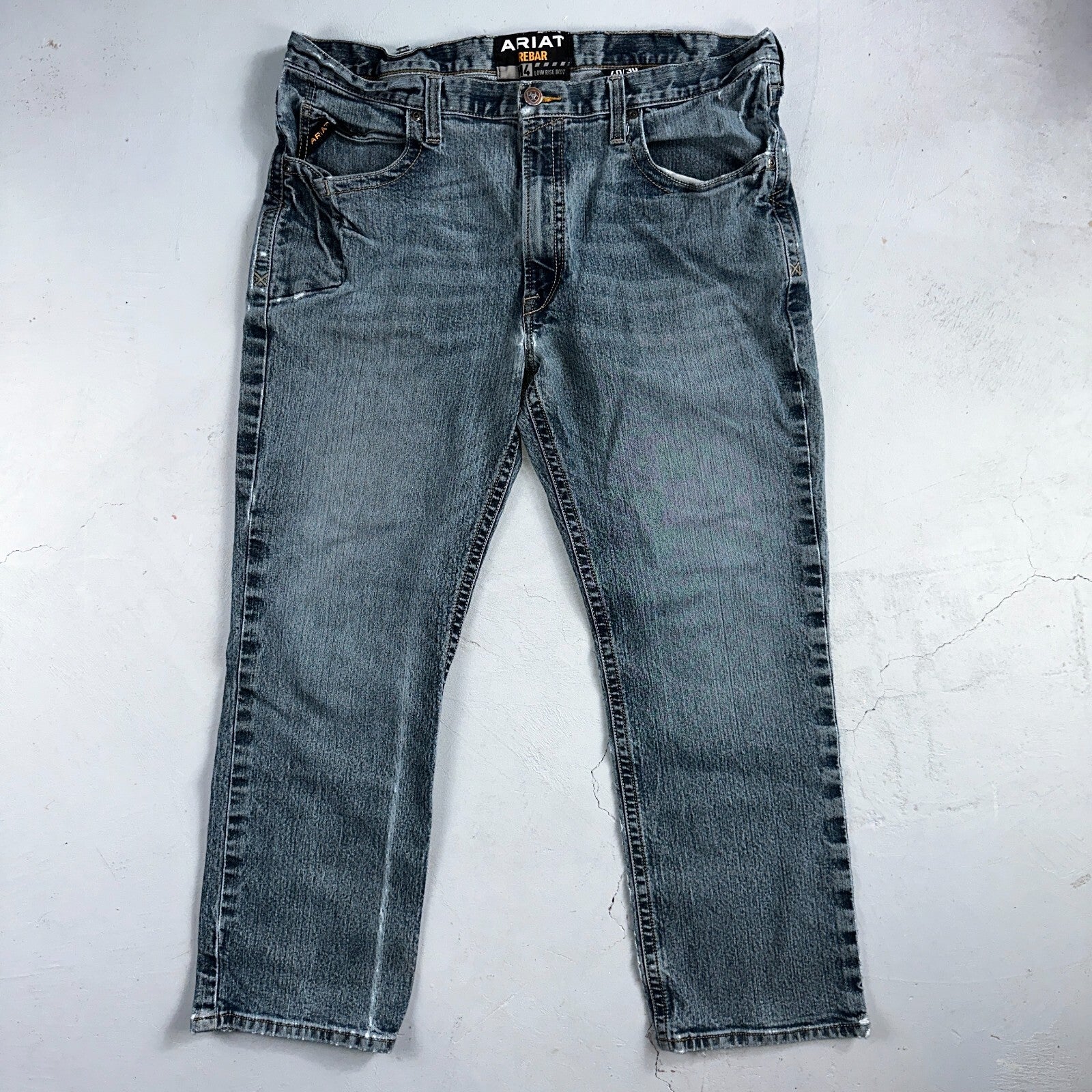 Ariat Rebar Jeans Men's 40x30 Blue M4 Low Rise DuraStretch Edge Boot Cut Western