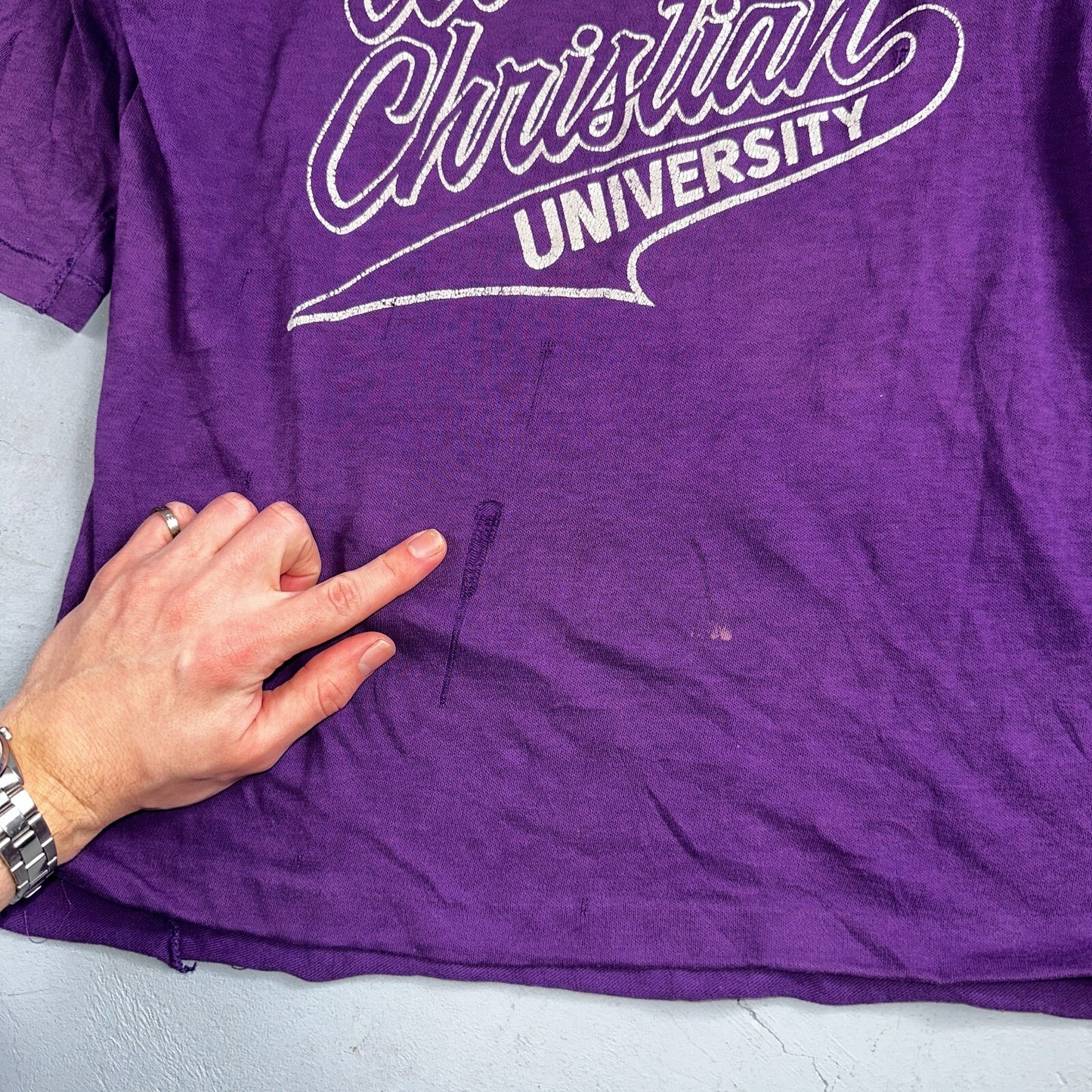 Abilene Christian University Texas 70s VTG T Shirt Football Raglan Purple 1970s