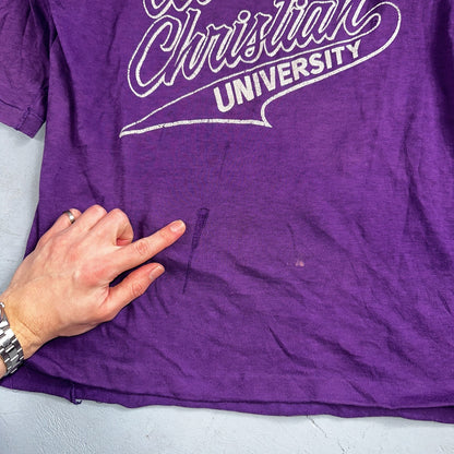 Abilene Christian University Texas 70s VTG T Shirt Football Raglan Purple 1970s