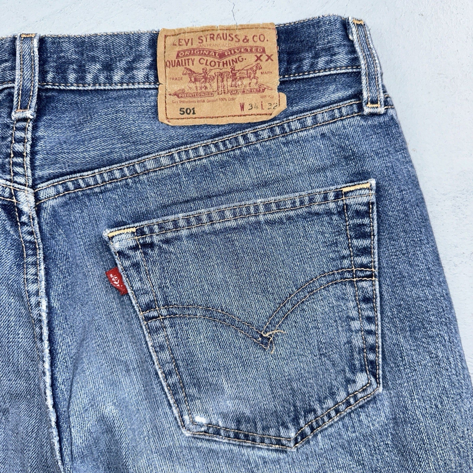 Levis 501 Vintage 90s Y2K XX Straight Leg Jeans Blue Med Wash 34x32 Act 33x31