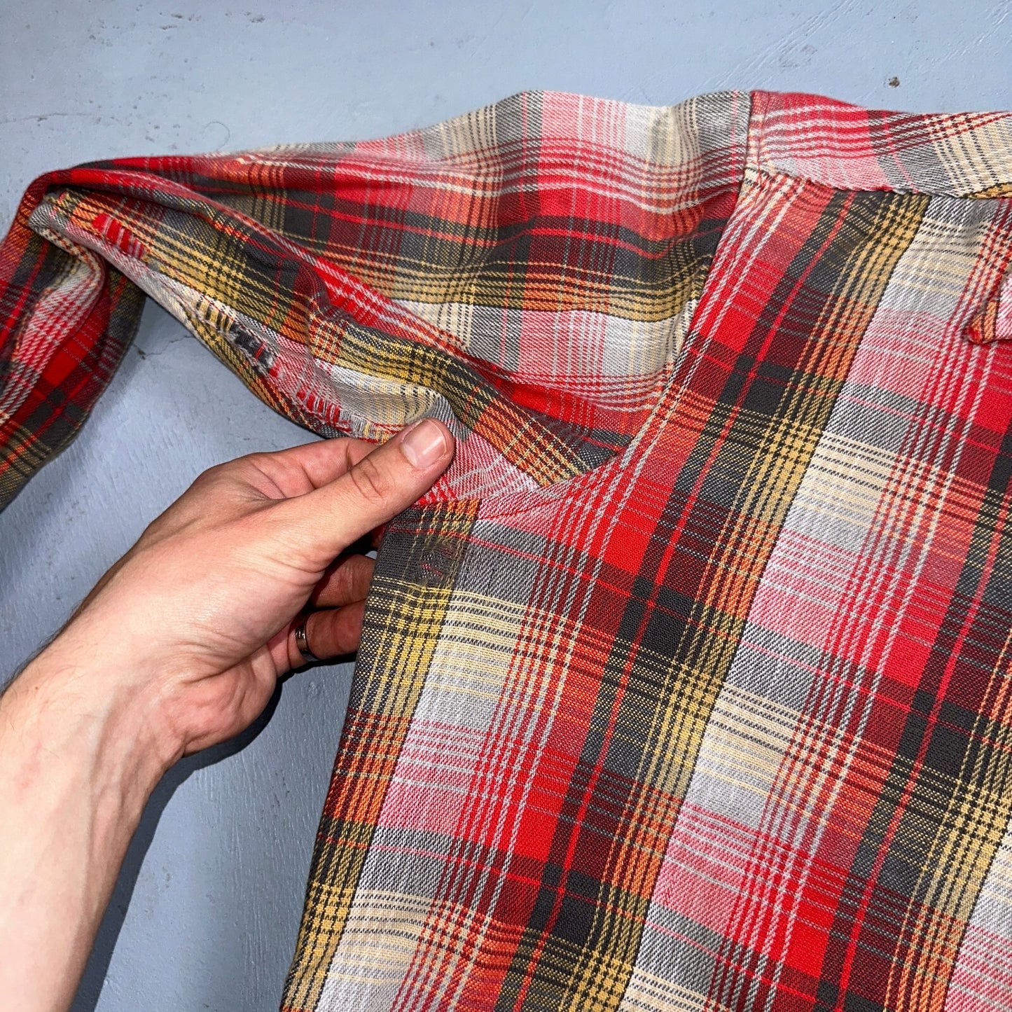 VTG Big Mac JC Penny Thick 100% Cotton Flannel Work Shirt M 70s Plaid Thrashed