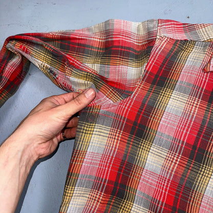 VTG Big Mac JC Penny Thick 100% Cotton Flannel Work Shirt M 70s Plaid Thrashed