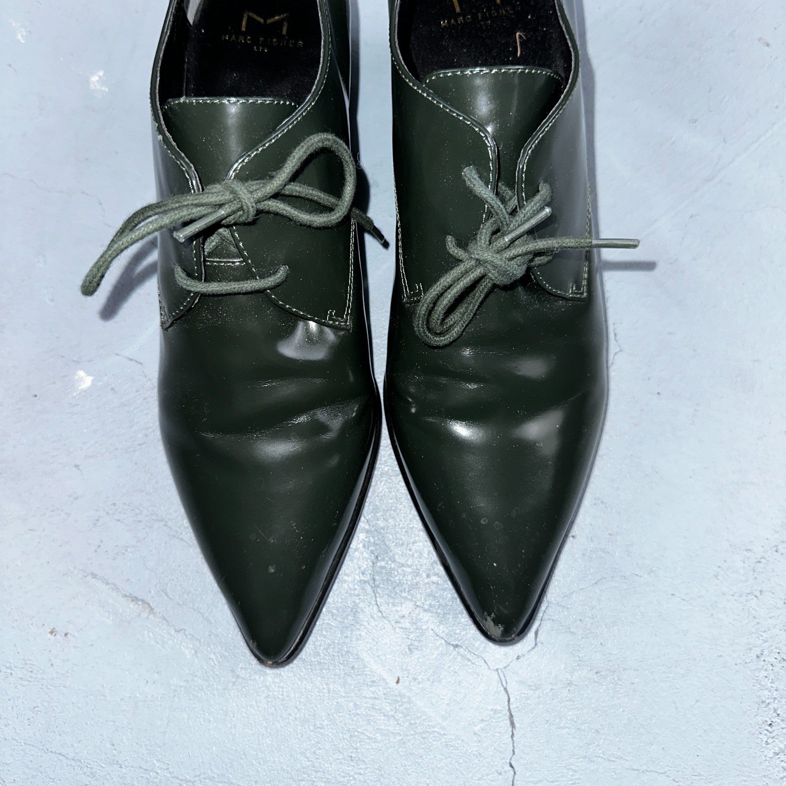 Marc Fisher Women's 10 Green Patent Leather Dress Shoes Boots Heel LACE MLETTA