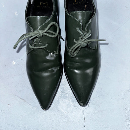 Marc Fisher Women's 10 Green Patent Leather Dress Shoes Boots Heel LACE MLETTA