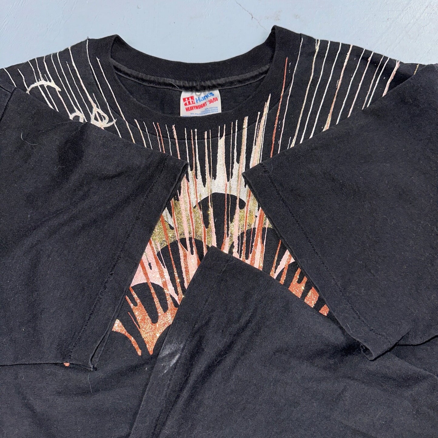 Hanes Las Vegas Nevada Glittery VTG T Shirt New Years Paint Splash Casino 90s