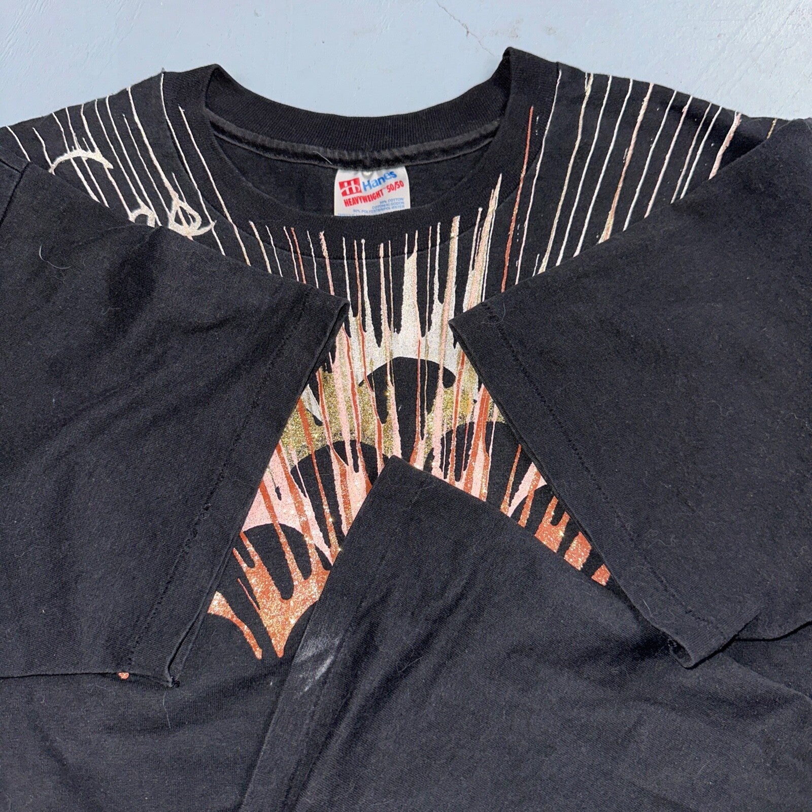 Hanes Las Vegas Nevada Glittery VTG T Shirt New Years Paint Splash Casino 90s