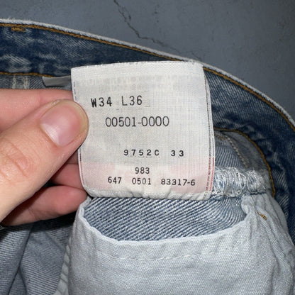 Levis 501 Vintage 90s XX Straight Leg Mexico Jeans 34x36 Light Wash Act 31x32