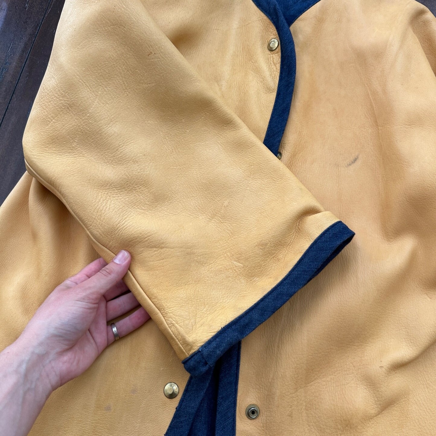 1960s Rockabilly Reversible Denim Leather Jacket 60s 70s RARE Yellow Blue Anorak