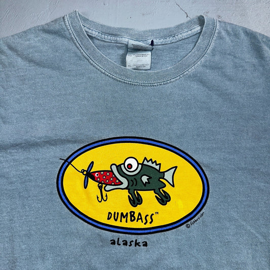 Alaska Fish Funny VTG T Shirt Fishboy Humor Joke Idiot Laugh Out Loud Faded Blue