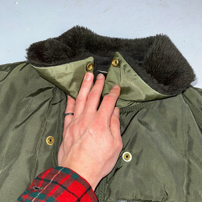 Vintage 1960s Green Parka Puffer Jacket Coat Men's L USA Refrigiwear Ski 60s