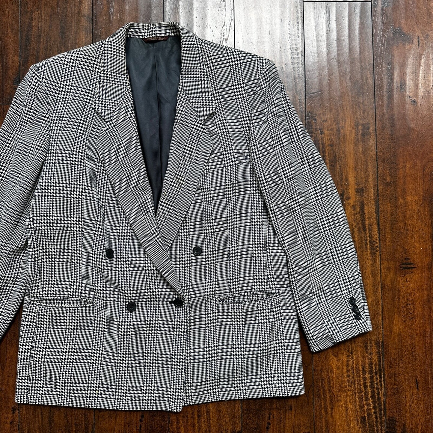 Vintage Cricketeer Womens Nordstrom Double Breasted Blazer Pure Wool 80s Plaid