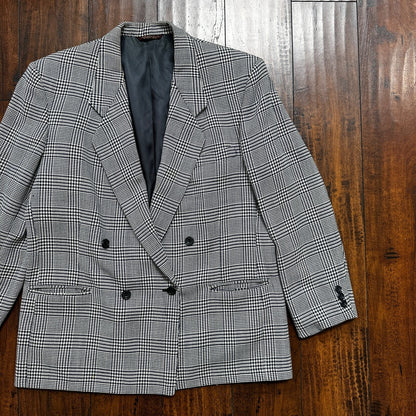 Vintage Cricketeer Womens Nordstrom Double Breasted Blazer Pure Wool 80s Plaid