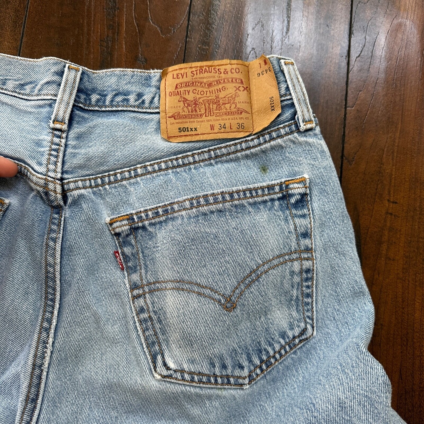 VTG 90s Levis 501 Button Fly 34x36 USA Tag Jeans Straight Wash Blue XX Act 30x32