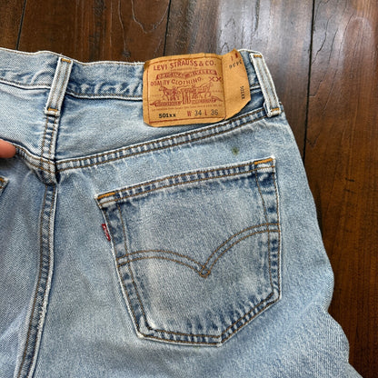 VTG 90s Levis 501 Button Fly 34x36 USA Tag Jeans Straight Wash Blue XX Act 30x32