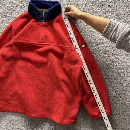 Tommy Hilfiger Logo Quarter Zip Fleece Vintage Red Pullover Jacket 80s 90s Rare