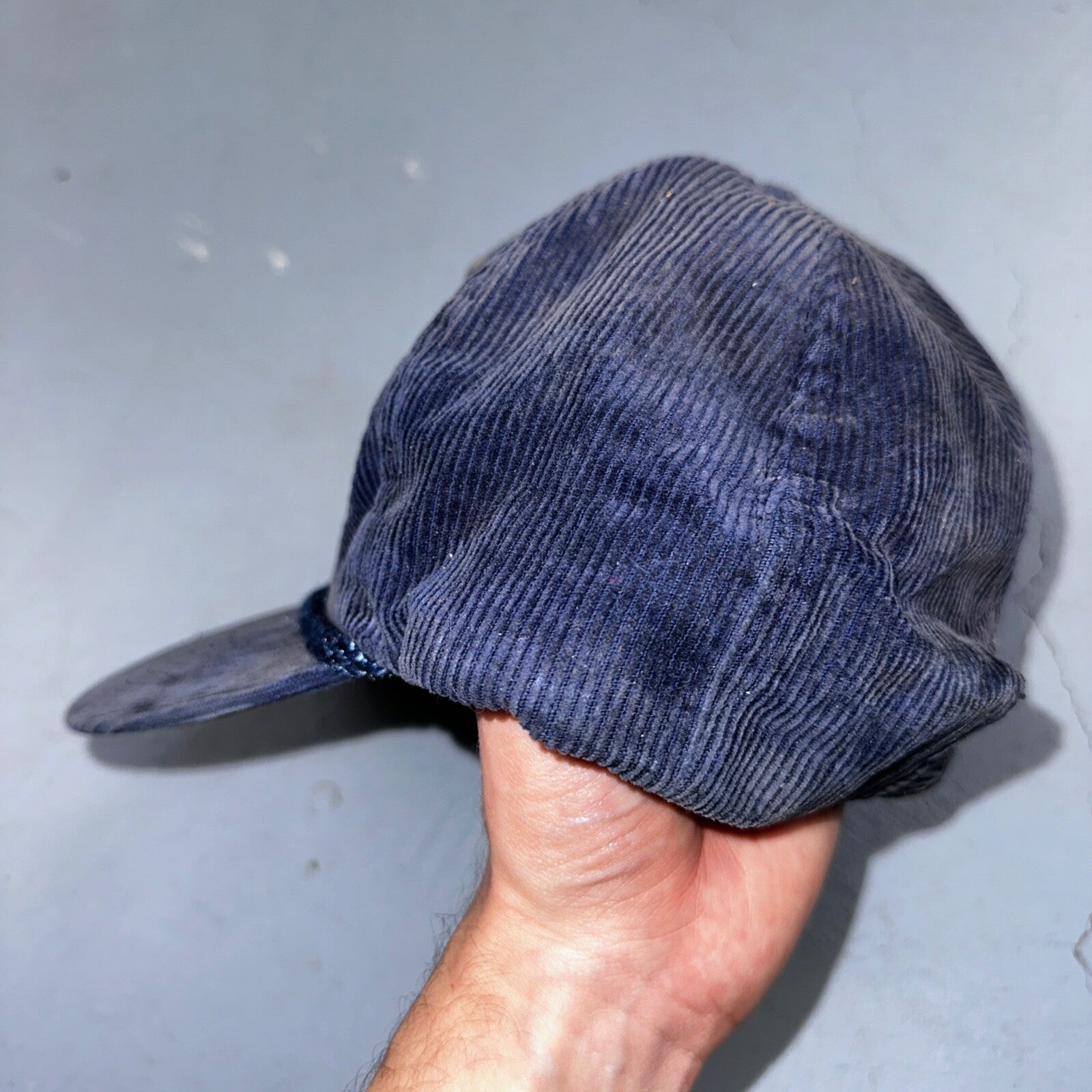 British Steel Alloys VTG Hat Cap Snapback Corduroy Blue 80s Rare Used
